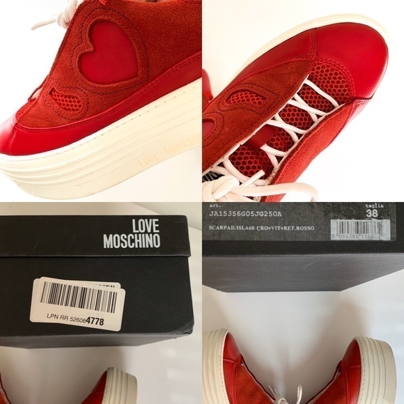 LOVE Moschino Red Suede & Leather Sneakers 38 - Picture 6 of 9